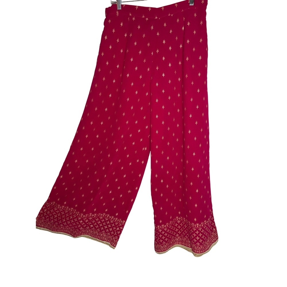 Libas Womens Pink Gold Floral‎ Print Wide Leg Palazzo Pants Boho Festival Medium